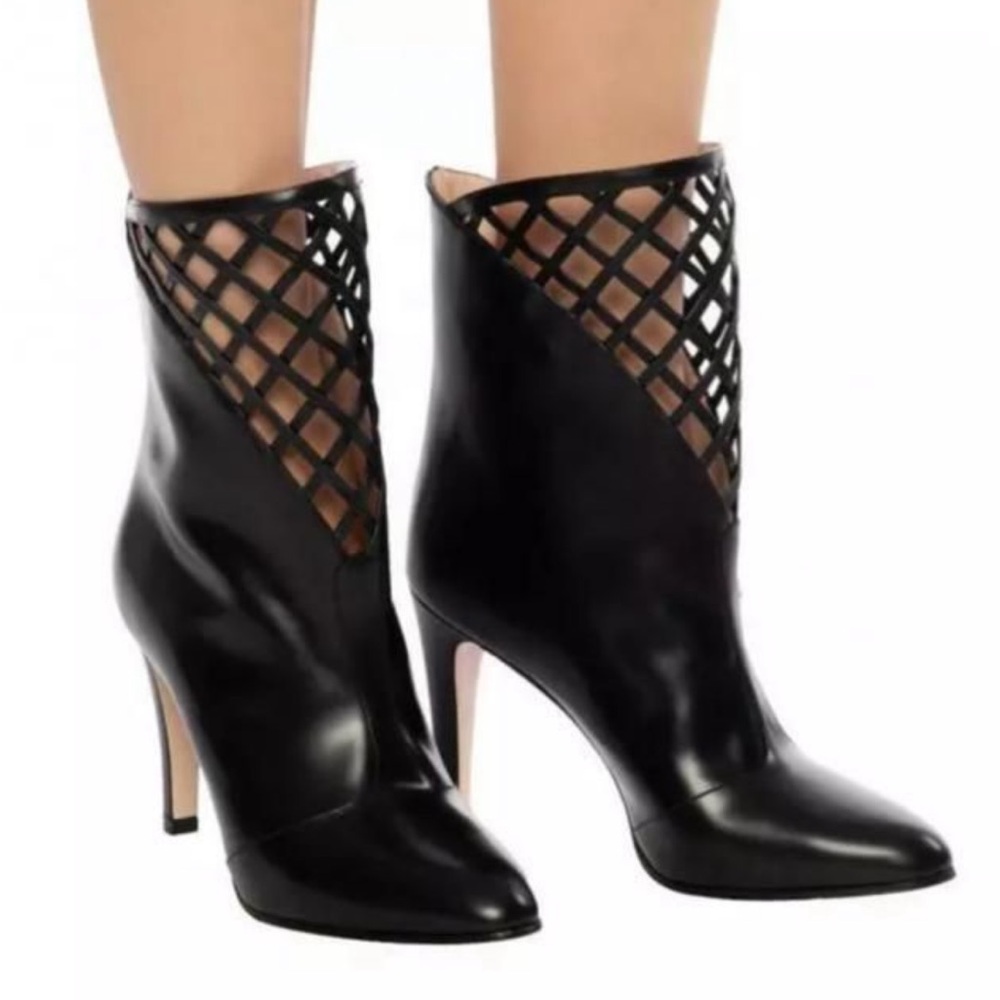 NEW‎ Gucci Plume Calfskin Damir Cutout Lattice Leather Ankle Booties Black 39.5 - Picture 13 of 14